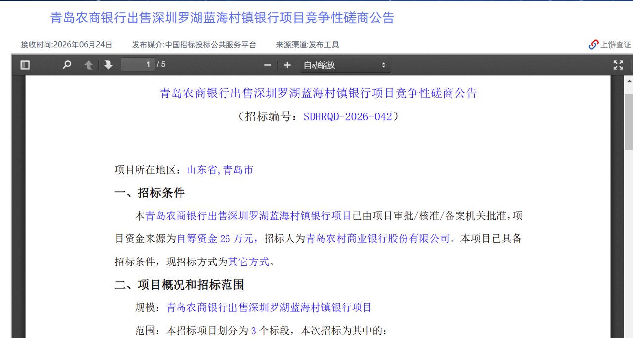 多项招标工作落地 深圳罗湖蓝海村镇银行重组改革进入实操期